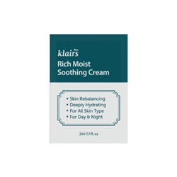 Dear, Klairs Крем для лица успокаивающий - Rich moist soothing cream, 3мл (пробник)