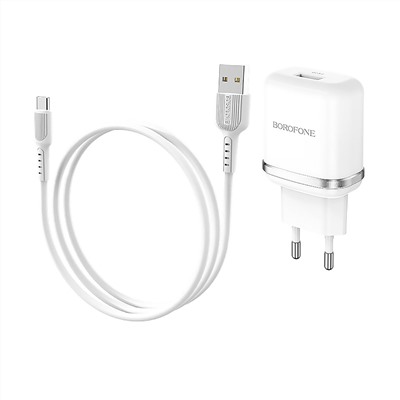 Адаптер Сетевой с кабелем Borofone BA36A High QC3.0 USB 3A/18W (USB/Type-C) (white)