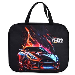 Папка для тетрадей, ИЗО и технологии "Turbo" A4 (36x28x8 см) текстильная, с текстильным расширением 8 см, на молнии сверху, с внутренним карманом, с подкладом, с текстильными ручками увеличенной длины 28 см, окно и именная карточка для подписи