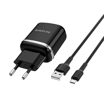 Адаптер Сетевой с кабелем Borofone BA36A High QC3.0 USB 3A/18W (USB/Micro USB) (black)