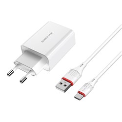 Адаптер Сетевой с кабелем Borofone BA21A Long QC3.0 (повр.уп) USB 3A/18W (USB/Type-C) (white)