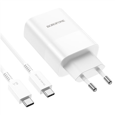 Адаптер Сетевой с кабелем Borofone BN10 PD USB/Type-C 65W (Type-C/Type-C) (white)