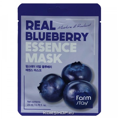 Тканевая маска с экстрактом голубики Real Blueberry Essence Mask FarmStay, Корея, 23 мл Акция