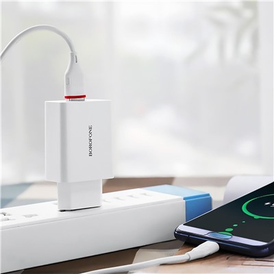 Адаптер Сетевой с кабелем Borofone BA21A Long QC3.0 (повр.уп) USB 3A/18W (USB/Type-C) (white)