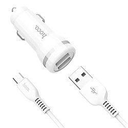 Адаптер Автомобильный с кабелем Hoco Z27 2USB/5V/2.4A +micro USB (white)