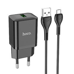 Адаптер Сетевой с кабелем Hoco N26 Maxim QC3.0 USB 18W (USB/Micro USB) (black)