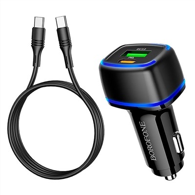 Адаптер Автомобильный с кабелем Borofone BZ14A Mercury USB/Type-C/5V/3.4A PD+QC3.0 Type-C/Type-C (black)