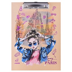 Клипборд "Emmy in Paris" A4 (225x315 мм) картон толщина 2 мм, крафт бумага, тиснение фольгой, индивидуальная упаковка