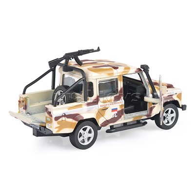 Машина металл Land Rover Defender Pickup, камуфляж 12 см, (двери, багаж,) в коробке