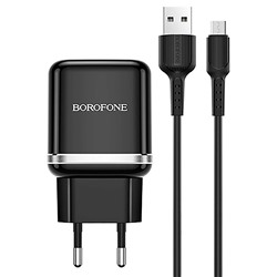 Адаптер Сетевой с кабелем Borofone BA36A High QC3.0 USB 3A/18W (USB/Micro USB) (black)