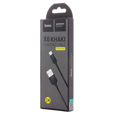 Кабель USB - Apple lightning Hoco X6 Khaki (повр. уп)  100см 2,4A  (black)