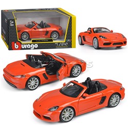 Машинка die-cast Porsche 718 Boxster, 1:24, оранжевая, открывающиеся двери