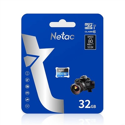 Карта флэш-памяти MicroSD 32 Гб Netac P500  Standard  UHS-I (90 Mb/s) без адаптера (Class 1class 10)