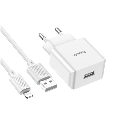 Адаптер Сетевой с кабелем Hoco C106A Leisure USB 2,1A/10W (USB/Lightning) (white)