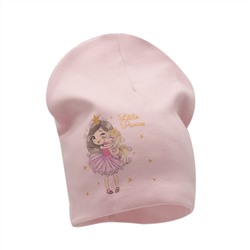 Шапка бини двухслойная одноцветная с графикой "Little princess". Цвет светло-розовый