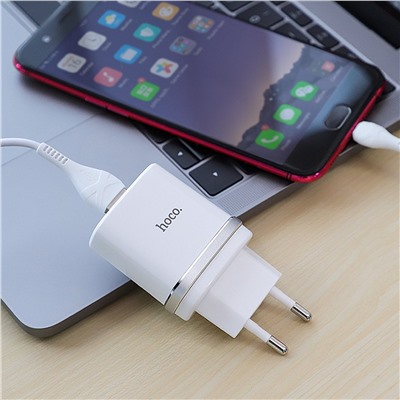 Адаптер Сетевой с кабелем Hoco C12Q QC3.0 USB 3A/18W (USB/Micro USB) (white)