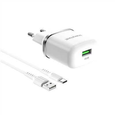 Адаптер Сетевой с кабелем Borofone BA36A High QC3.0 USB 3A/18W (USB/Type-C) (white)