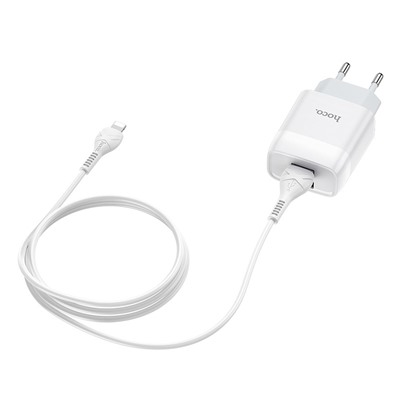 Адаптер Сетевой с кабелем Hoco C73A Glorious 2USB 2,4A/10W (USB/Lightning) (white)