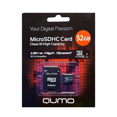 Карта флэш-памяти MicroSD 32 Гб Qumo +SD адаптер (class 10) UHS-1