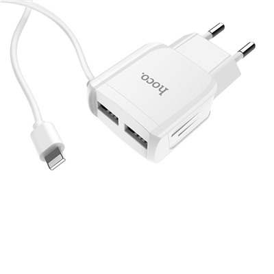 Адаптер Сетевой с кабелем Hoco C59A Mega Joy 2USB 2,4A/10W (USB/Lightning) (white)