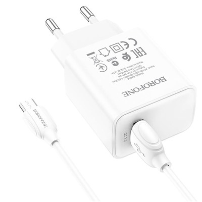 Адаптер Сетевой с кабелем Borofone BA66A QC USB 3A/18W (Micro USB/USB) (white)