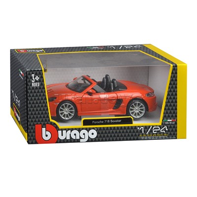 Машинка die-cast Porsche 718 Boxster, 1:24, оранжевая, открывающиеся двери