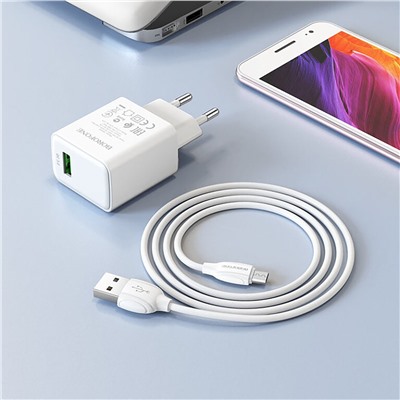 Адаптер Сетевой с кабелем Borofone BA66A QC USB 3A/18W (Micro USB/USB) (white)