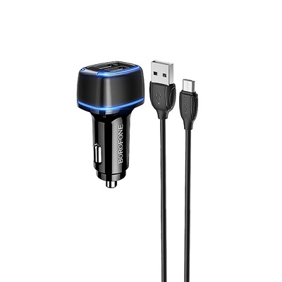 Адаптер Автомобильный с кабелем Borofone BZ14 Max 2USB/5V/2.4A +micro USB (black)