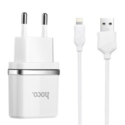 Адаптер Сетевой с кабелем Hoco C11 USB 1A/5W (USB/Lightning) (white)