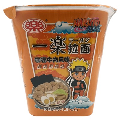 Лапша б/п со вкусом говядины и карри Yile Noodles Naruto (оранжевая), Китай, 100 г Акция