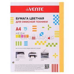 Бумага цветная для офисной техники A4 50 л, 75 г/м², неон оранжевый, в пластиковом пакете