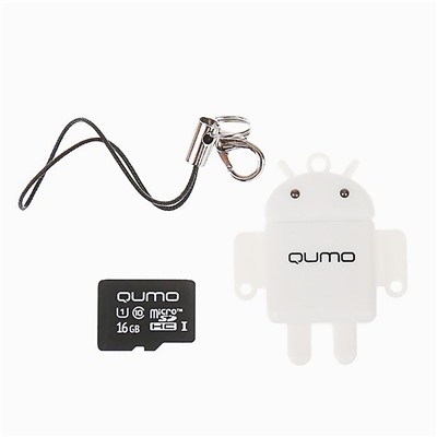 Карта флэш-памяти MicroSD 16 Гб Qumo с USB картридером FUNDROID (class 10) (white)