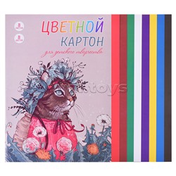 Картон цветной 8л. "Кошка в венке" (А4, мелованный, папка с клапаном, обл.-полноцвет.печать на мелован.картоне)