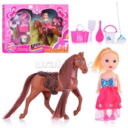 Набор кукла с лошадкой, с аксессуарами для уборки, в коробке