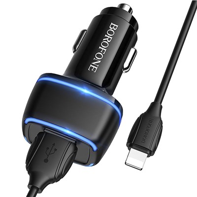 Адаптер Автомобильный с кабелем Borofone BZ14 Max 2USB/5V/2.4A +lightning (black)