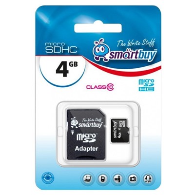 Карта флэш-памяти MicroSD  4 Гб Smart Buy +SD адаптер (class 10)