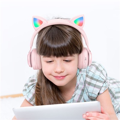 Bluetooth-наушники полноразмерные Hoco W39 Cat ear kids BT (повр. уп.) (pink)