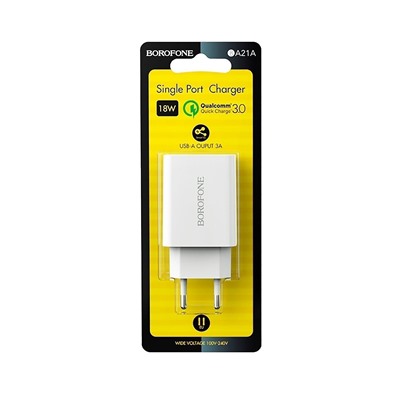 Адаптер Сетевой Borofone BA21A Long QC3.0 USB 3A/18W (white)