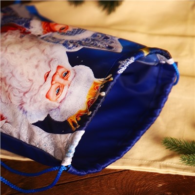 Мешок новогодний на шнурке, цвет синий/разноцветный