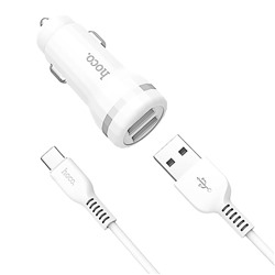 Адаптер Автомобильный с кабелем Hoco Z27 2USB/5V/2.4A +Type-C (white)