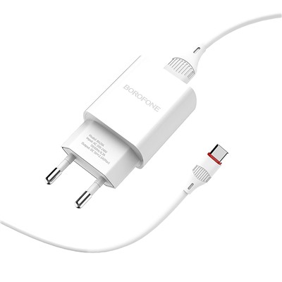 Адаптер Сетевой с кабелем Borofone BA20A Sharp USB 2,1A/10W (USB/Type-C) (white)