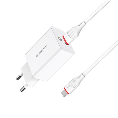 Адаптер Сетевой с кабелем Borofone BA21A Long QC3.0 USB 3A/18W (USB/Micro USB) (white)