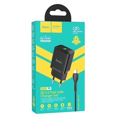 Адаптер Сетевой с кабелем Hoco N26 Maxim QC3.0 USB 18W (USB/Micro USB) (black)