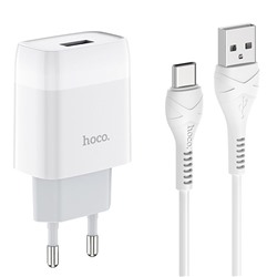 Адаптер Сетевой с кабелем Hoco C72A Glorious USB 2,1A/10W (USB/Type-C) (white)