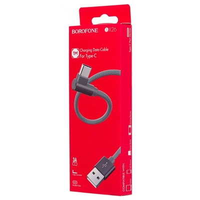 Кабель USB - Type-C Borofone BX26 Express (повр. уп)  100см 3A  (gray)