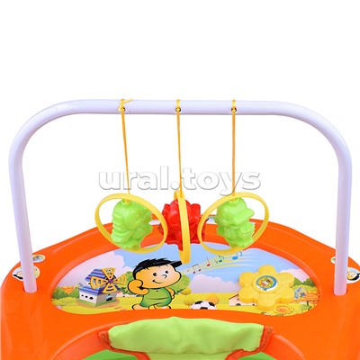 Ходунки с подвесными игрушками и музыкальным цветком (оранжевый-зеленый) пакете