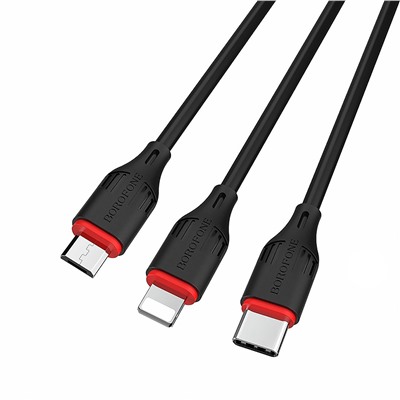 Кабель USB - Multi connector Borofone BX17 3in1  100см 2,4A  (black)