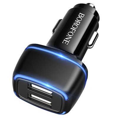 Адаптер Автомобильный с кабелем Borofone BZ14 Max 2USB/5V/2.4A +micro USB (black)