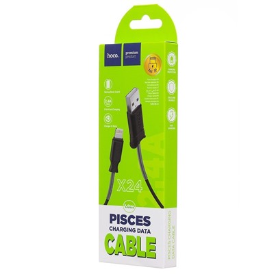 Кабель USB - Apple lightning Hoco X24 Pisces (повр. уп)  100см 2,4A  (black)