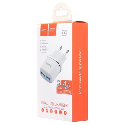 Адаптер Сетевой Hoco C12 2USB 2,4A/10W (white)